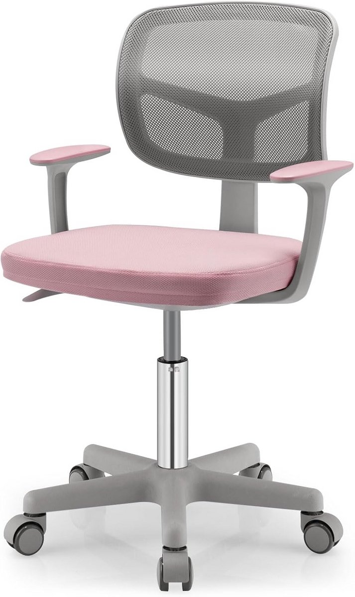 Kinderbureaustoel - Draaistoel Bureau - Comfortabel Zitten - Ergonomische Rugsteun - 40-54 cm Verstelbaar - Roze