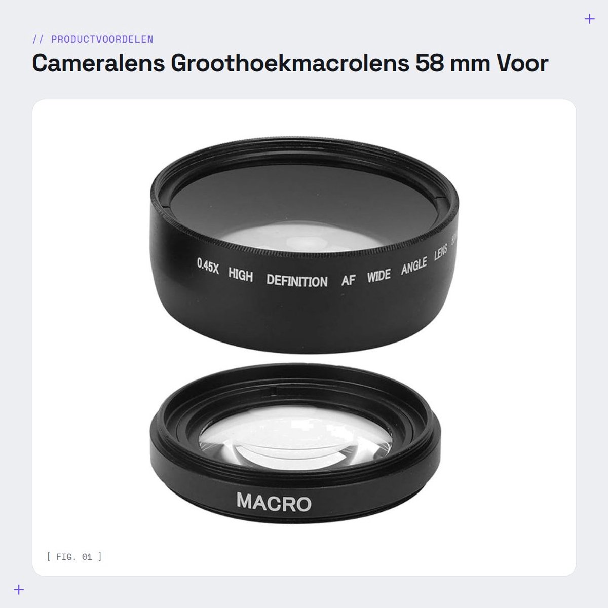 Dailygoods- Groothoekmacrolens 0,45x - 58 mm - Aluminiumlegering - Optisch glas - Scherpstelafstand - Geschikt voor camera - Camera Lens