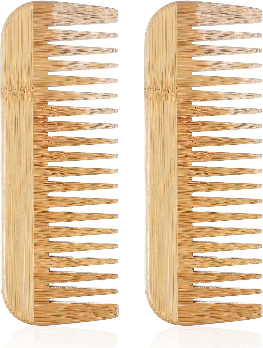 Houten Kam Set - Bamboe Kammen - Haar Ontwarren - Antistatisch Natuurlijk Materiaal - 2 Stuks 17cm - Bruin