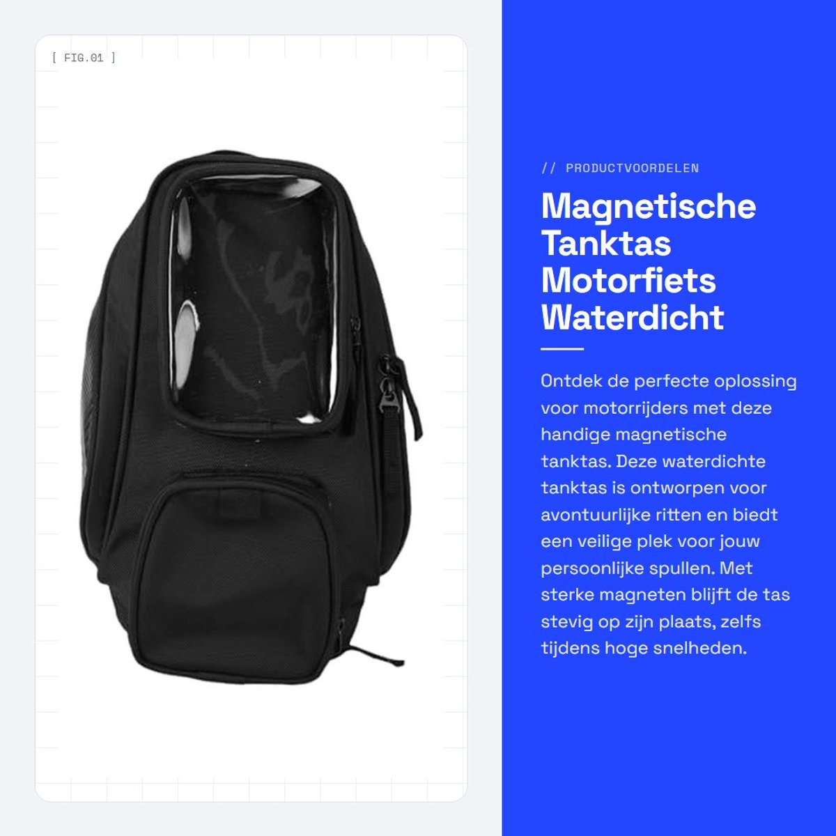 Dailygoods- Tanktas Magnetisch - Waterdichte Motor Tanktas - Duurzaam Oxford Materiaal - Universele Motorfiets Accessoire - Meerdere Vakken - Sterke Magneten - Motorfiets Tas