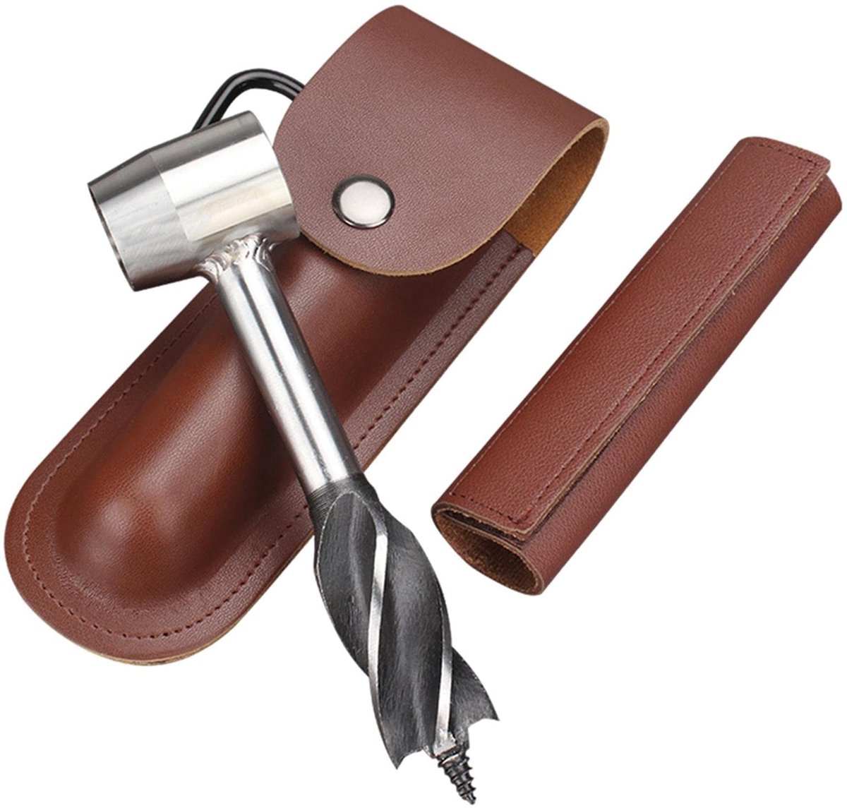 Dailygoods- Boorvijzel - Roestvrij Staal - Houtboren - Opbergtas - Kamperen - Outdoor Gear - 16x4cm - Houtboor