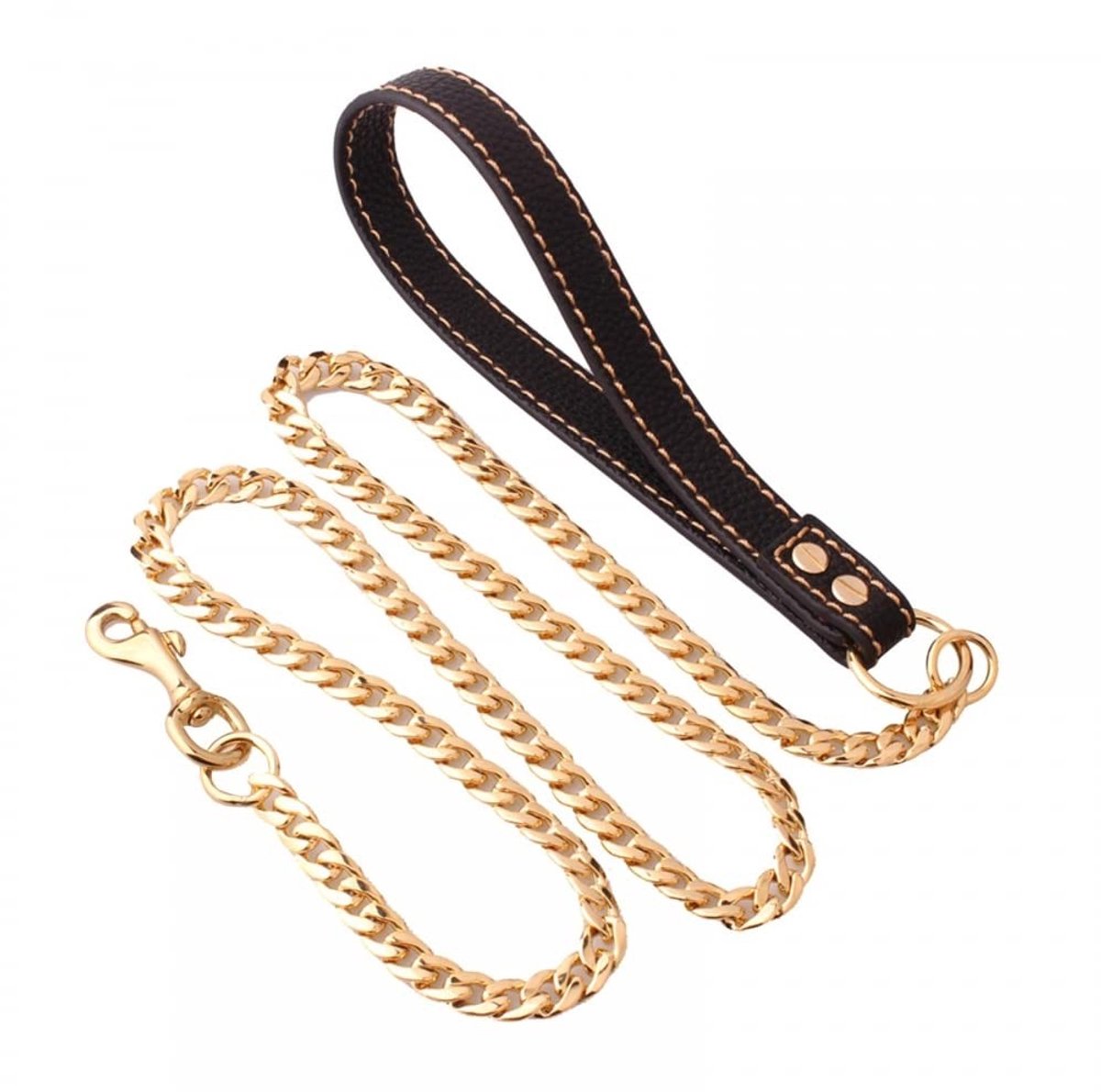 Dailygoods- Hondenriem 130 cm - Roestvrij Staal - Kauwbestendig - Zachte Lederen Handgreep - Geschikt voor Middelgrote/Hoge Honden - 360 Graden Draaibaar - Hondentuig