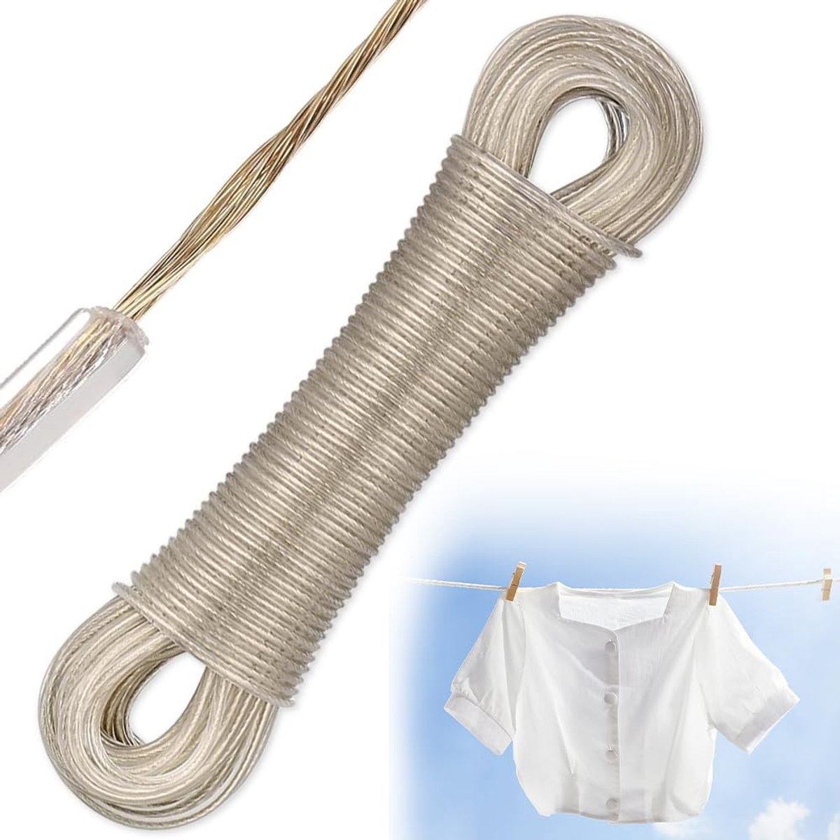 Dailygoods- Waslijn 50m Extra Sterk - Waslijn Uittrekbaar - Wasdraad met Stalen Kern - Wasdraad Buiten - Waslijn Camping - Draagvermogen 120kg