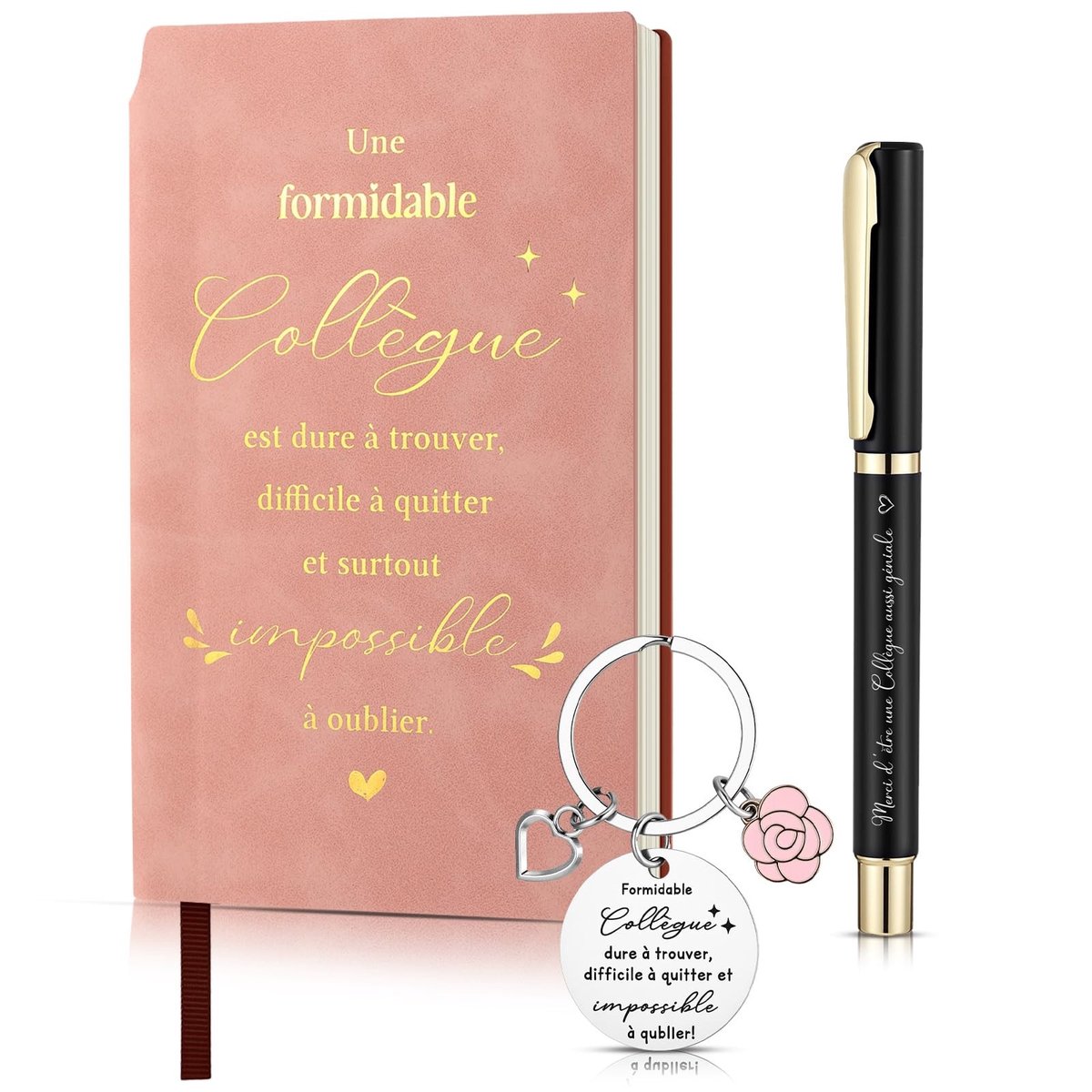 Dailygoods- Cadeauset Afscheid Collega - Notitieboek/Sleutelhanger - Zwarte Pen - Bedankje - Verjaardag/Kerstmis - Inspirerend Geschenk - Geschenkset