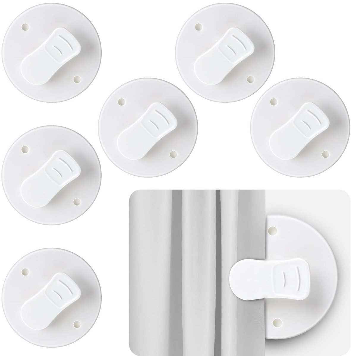 Dailygoods- Douchegordijnclips 6 Stuks - Zelfklevend - Winddicht - Kunststof/Metaal - 2,1 x 0,51 Inch - Perfecte Bescherming - Gordijnclips