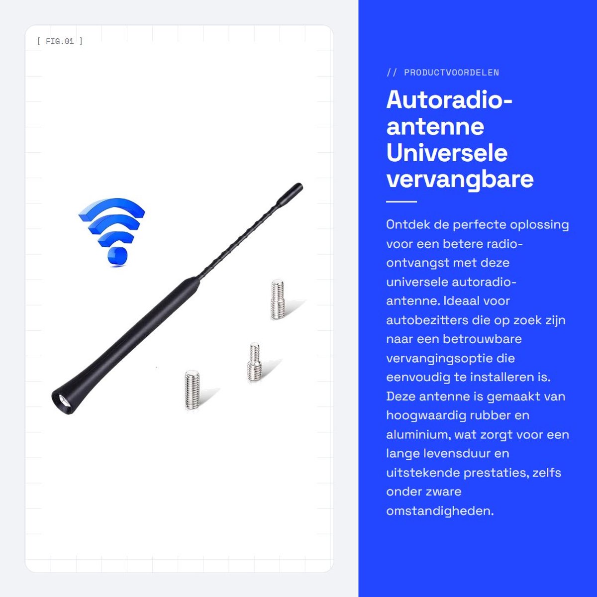 Dailygoods- Autoradio-antenne 9 Inch - Ruisbestendig - Rubber/Aluminium - Universele Schroefdraad 4mm/5mm/6mm - Eenvoudige Installatie - Duurzaam - Auto Antenne