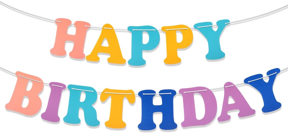 Dailygoods- Verjaardagsslinger - Papieren Slinger - Hangende Decoratie - Glitterpapier - Pastelkleuren - 15 cm Letters - Feestdecoratie