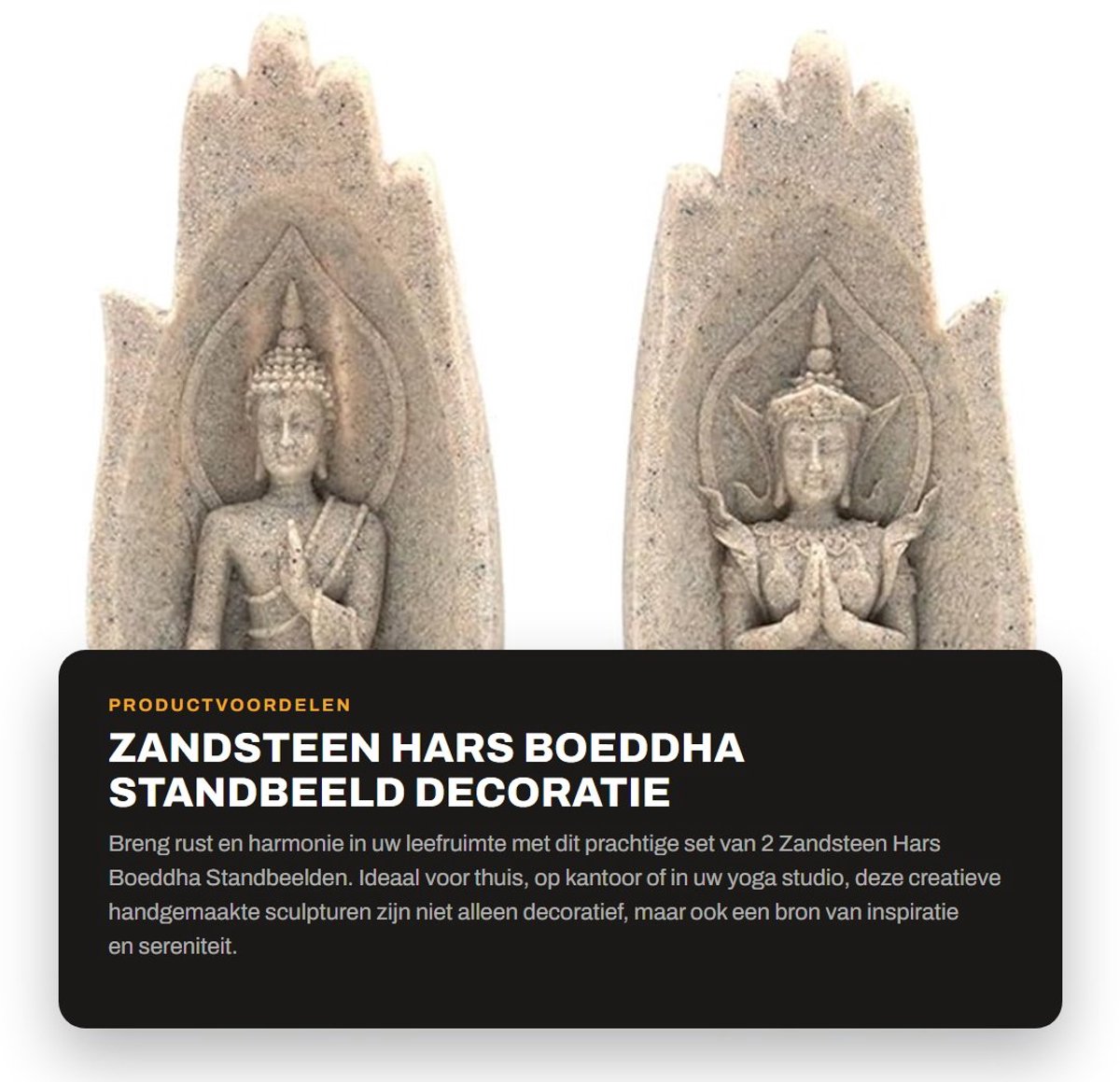 Dailygoods- Boeddha Standbeeld 2 Stuks - Zandsteen/Hars Decor - Creatieve Sculptuur - Thuis/Kantoor - Yoga Studio - Gezondheidsvriendelijk - Beeldhouwwerk