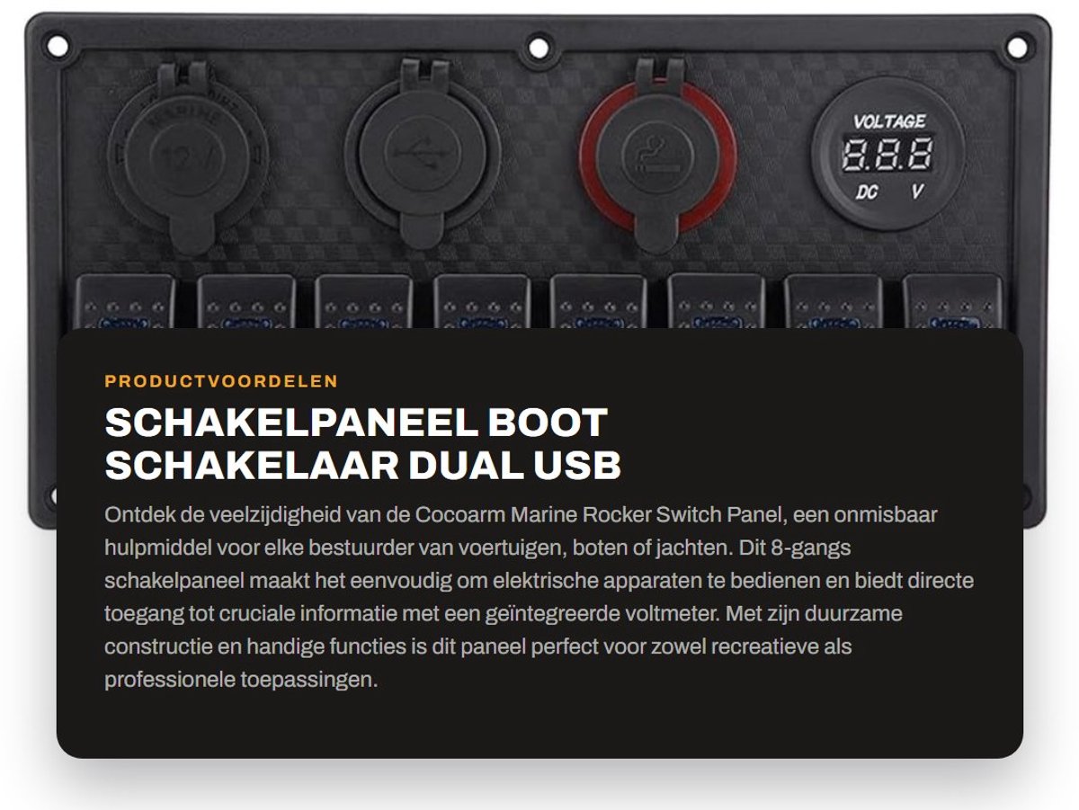 Dailygoods - Schakelpaneel boot - Schakelaar - Dual USB Voltmeter - Marine - Boot accessoire - Bootonderdelen - Waterdicht - Voor voertuigen boten jac...