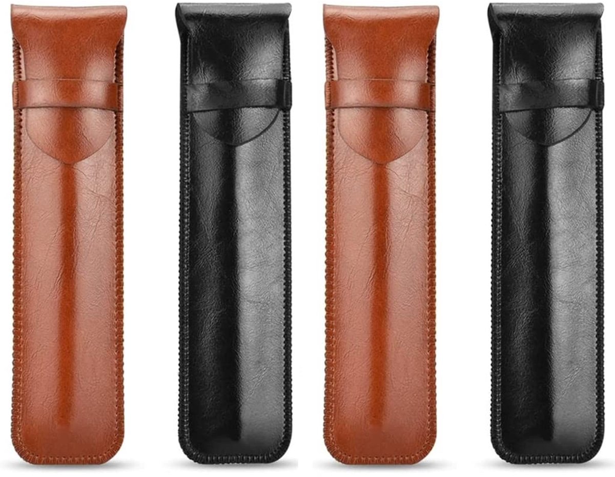 Dailygoods- Pennenetui 4 Stuks - Leren Etui - PU-leer - Zwart/Bruin - 16 x 3,3 cm - Geschikt voor Pennen/Balpen - Pennenmap