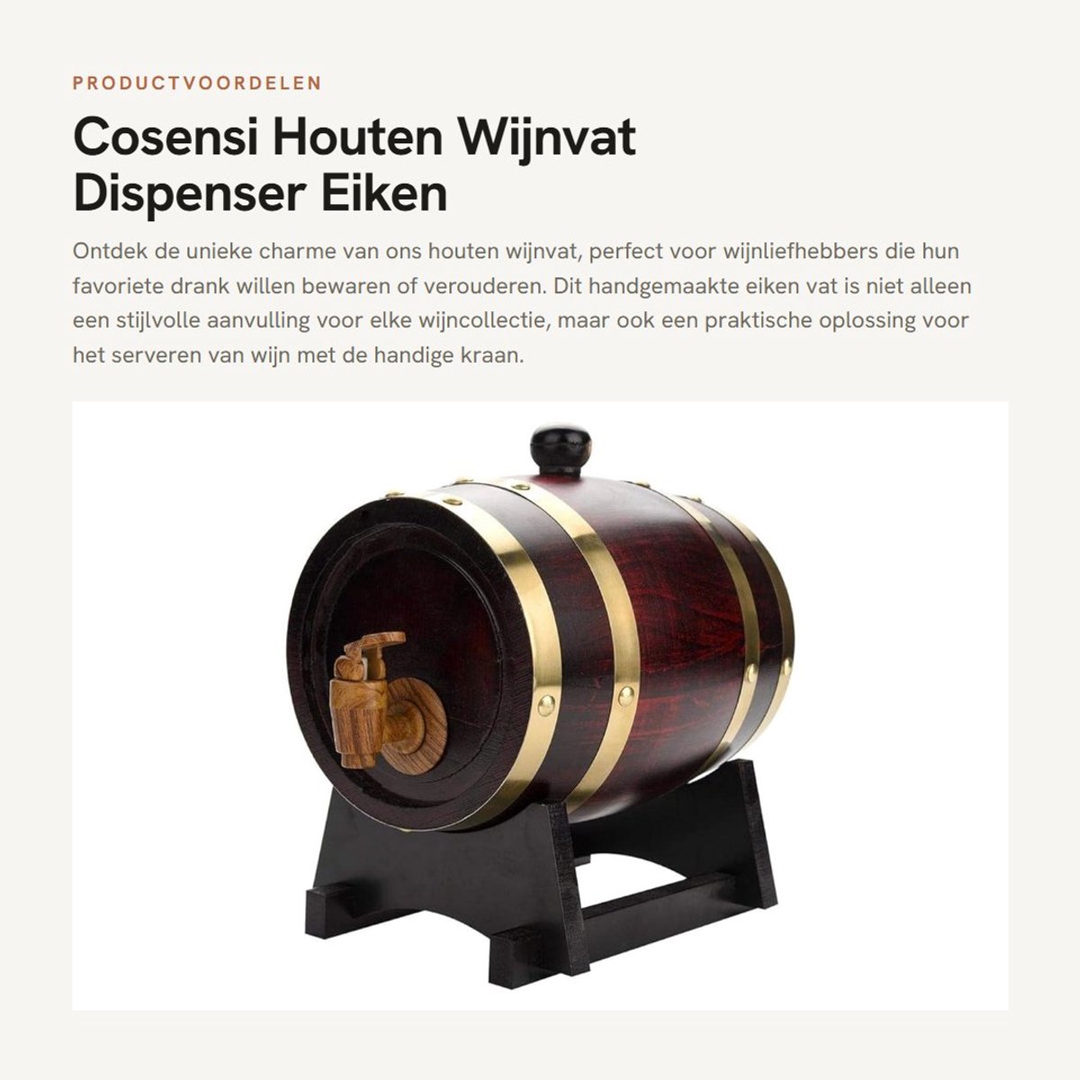 Dailygoods- Wijnvat 1,5 l - Eiken Houten Vat - Dispenser met Kraan - Handgemaakt - Lekbestendig - Voor Bewaren/Verouderen van Wijn