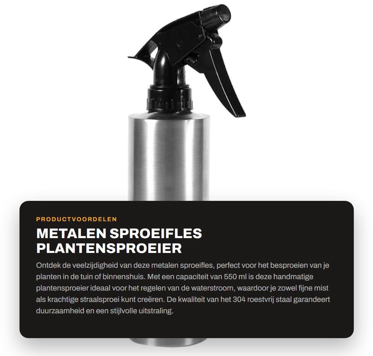 Dailygoods- Sproeifles 550 ml - Metalen Drukspuit - Plantensproeier - Waterverstuiver - Gieter Irrigatie - Roestvrij Staal - Plantenspuit