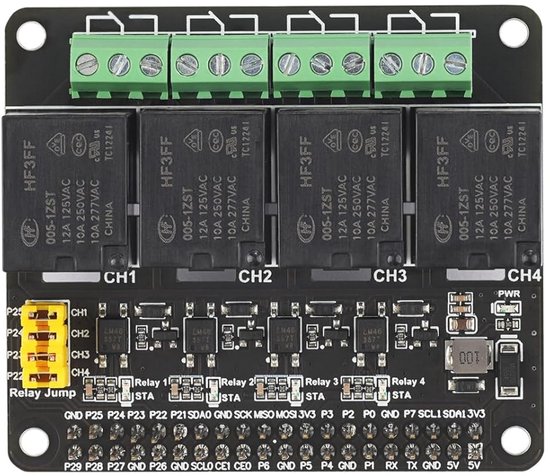 4-Kanaals Relais Module met Optocoupler voor Raspberry Pi (3.3V/5V) - Schakel tot 5A 250V