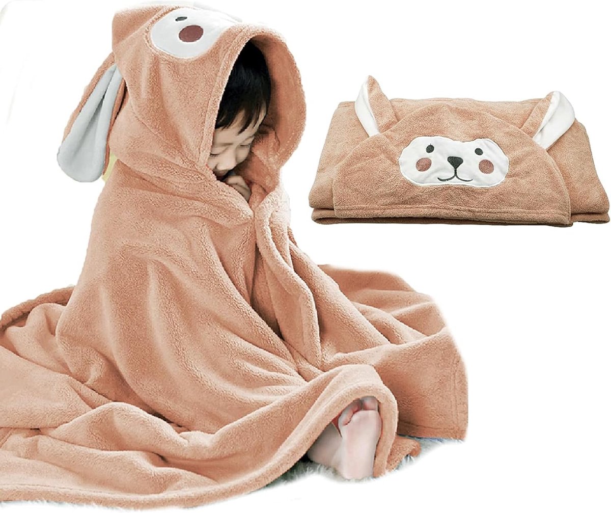 Baby Badjas Capuchon - Kinder Handdoek - Na het Baden - Ultra Zacht Coral Fleece - 69.8cm x 140cm - Kaki