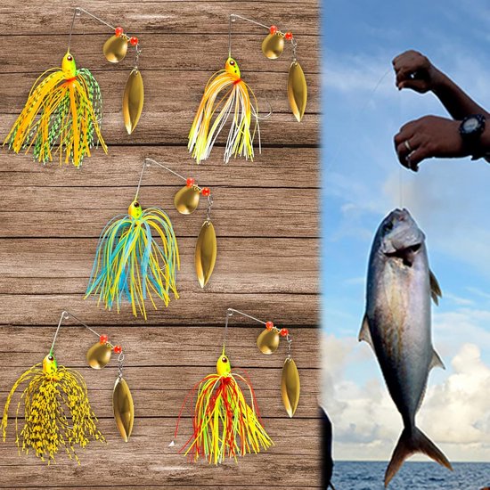 Spinnerbait Vis Aas - Kunstaas Set - Roofvis Vangen - Dubbele Willow Bladen - 5 Stuks 17g - Gemengde Kleuren — afbeelding 4