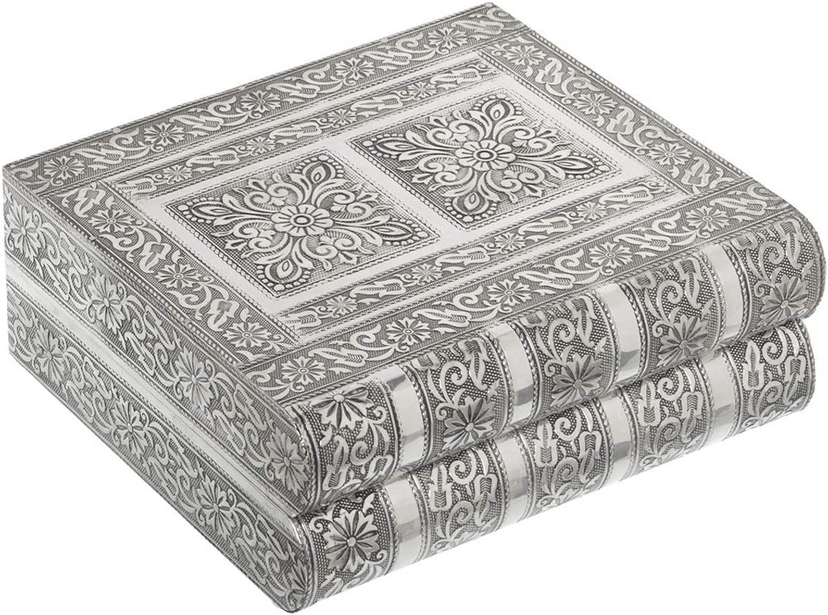 Sieradendoosje Boekvorm - Opberger Metaal - Sieraden Opbergen - Met Geïntegreerde Spiegel - 23 x 19 x 9 cm - Zilverkleurig
