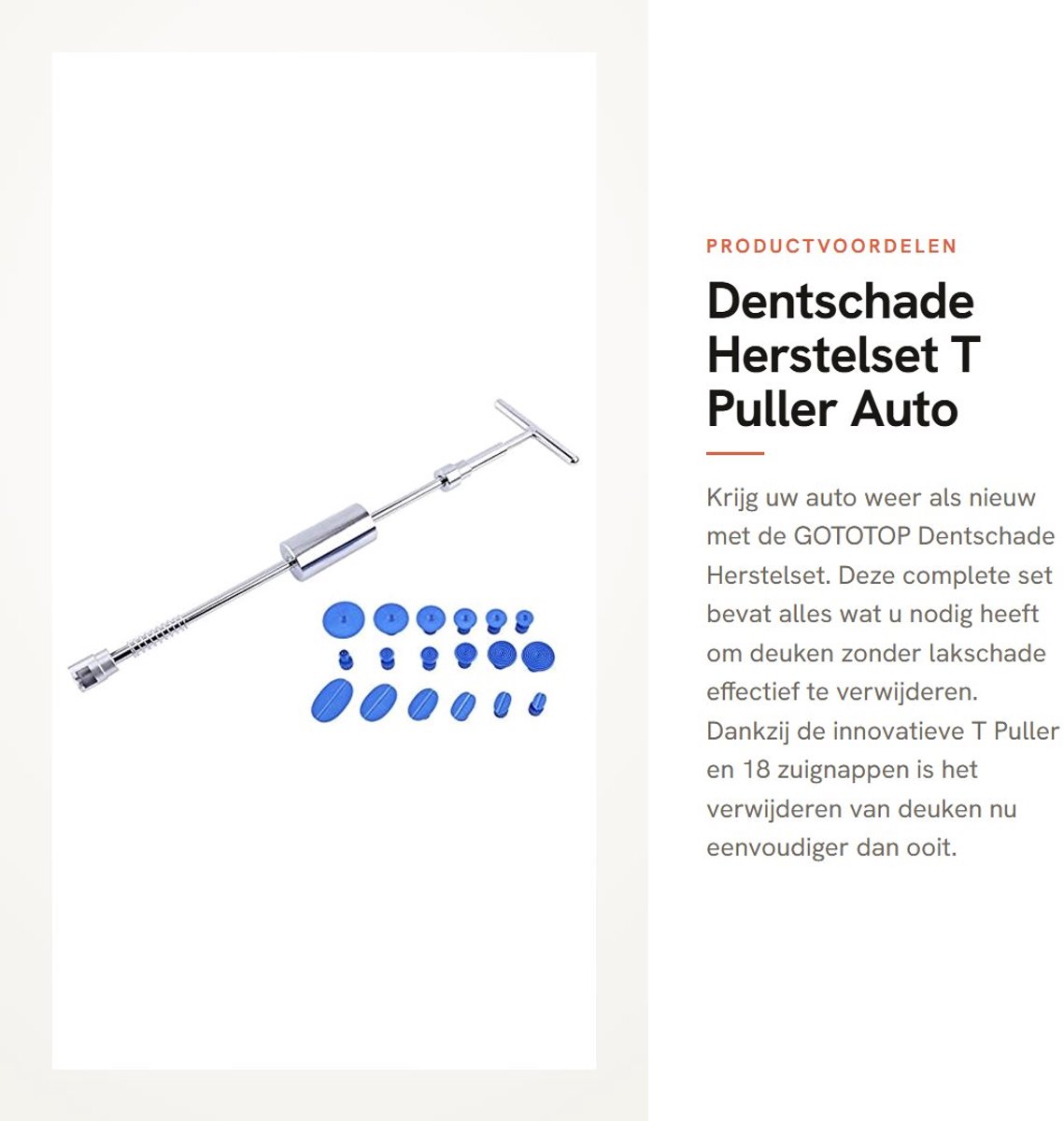 Dailygoods- Deukherstelset 19-delig - T-bar Tool - Antislip Zuignappen - PDR Gereedschap - Schadevrije Deukverwijdering - Inclusief 18 x Lijmstrips - Deukhersteltool