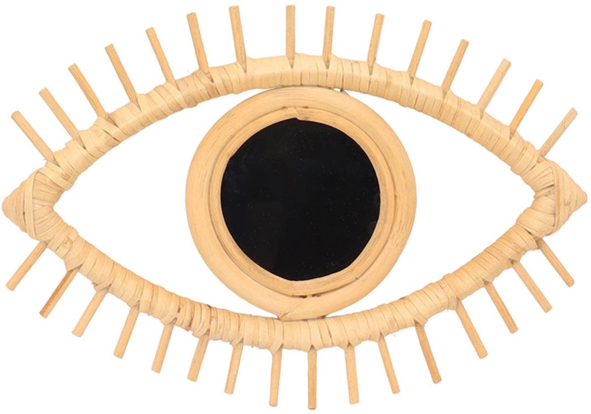 Dailygoods- Wandspiegel Oogvormig - Rotan Spiegel - Handgemaakt - Boheemse Stijl - Duurzaam Materiaal - Uniek Ontwerp - Decoratiespiegel