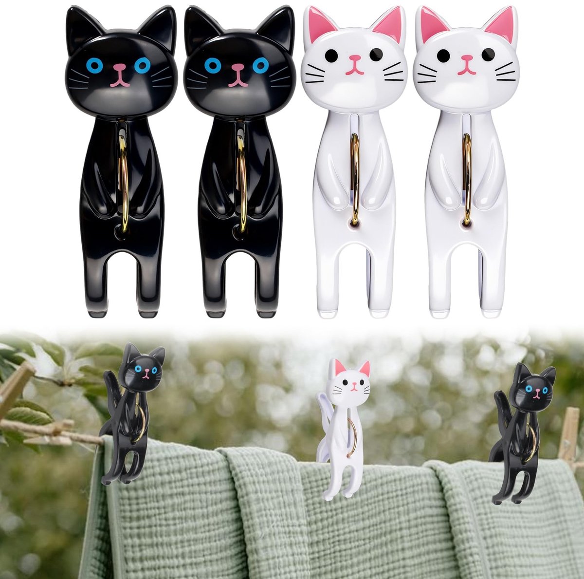 Dailygoods- Handdoekklemmen met Kattendesign - Strandhanddoekklemmen - Windbescherming - Badlaken Knijpers - Lichtgewicht - Stevig en Praktisch - Handdoekclips