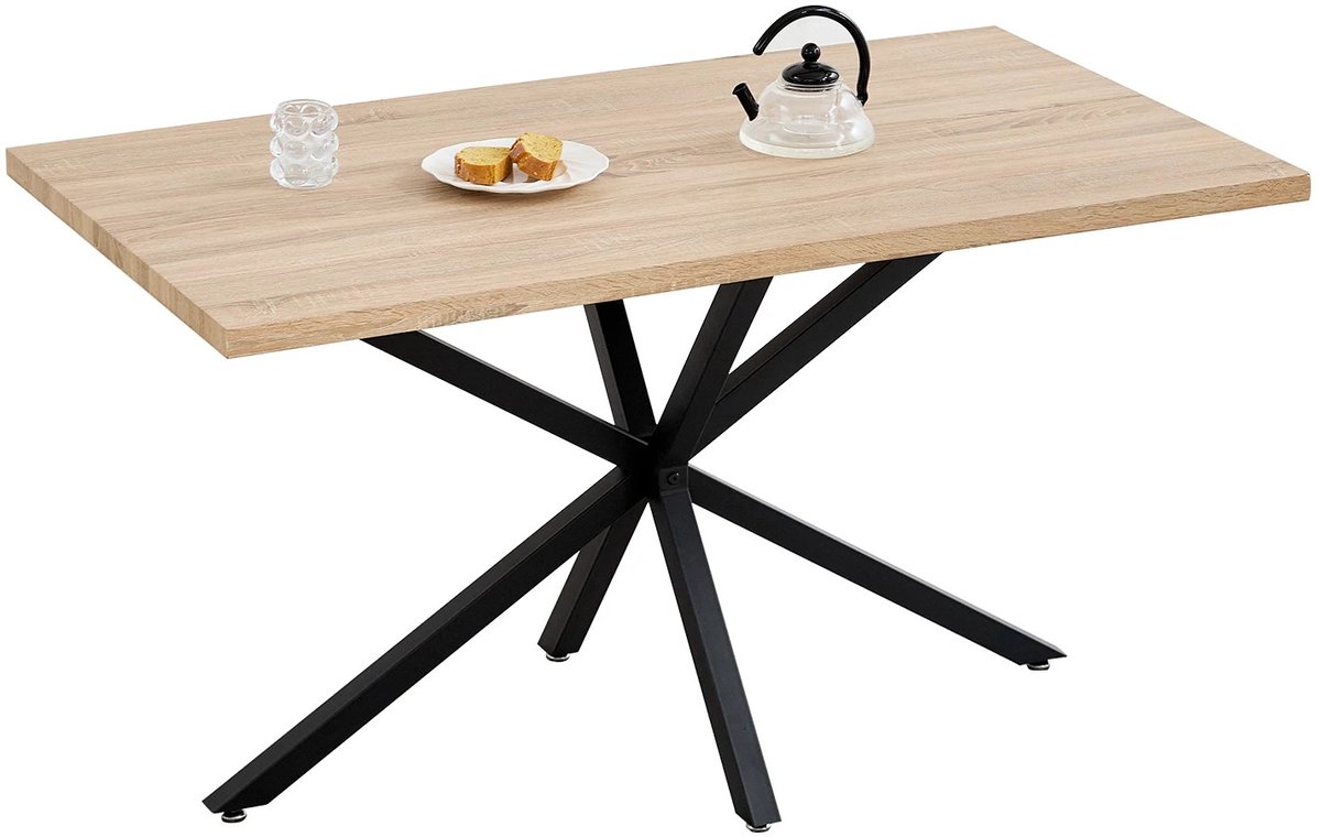 Questyr Eettafel – 140×80 cm – Licht Hout – Moderne Rechthoekige Eettafel voor 4–6 Personen – Stabiel Metalen Onderstel – Stijlvolle Keukentafel Licht houtkleur
