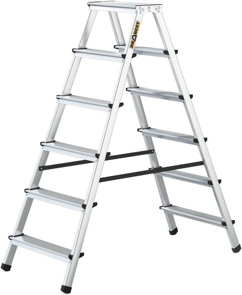 Vouwtrap - Aluminium trap - Klusklus - Dubbelzijdig - 2x6 treden - Zilver
