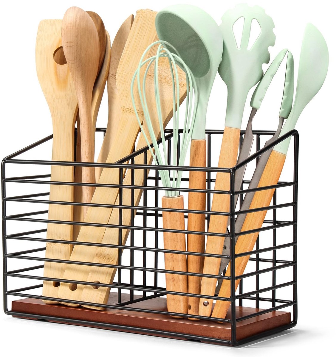 Dailygoods- Keukenorganizer Groot - Keukenorganizer Aanrecht - Keukenorganizers Gootsteen - Keukenorganizer met Houten Basis - Antislip en Schokbestendig - Ruimte voor 25 Keukengerei - Keukenhouder