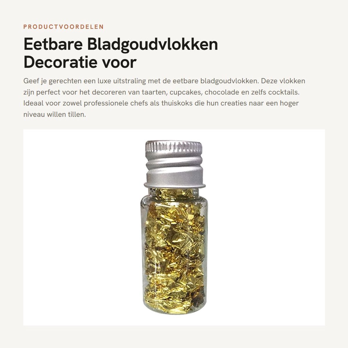 Dailygoods- Bladgoudvlokken 10 ML - Eetbare Decoratie - Taart/Cupcake Versiering - Chocolade/Desserts - Professionele Koks - WOW FACTOR - Voedseldecoratie
