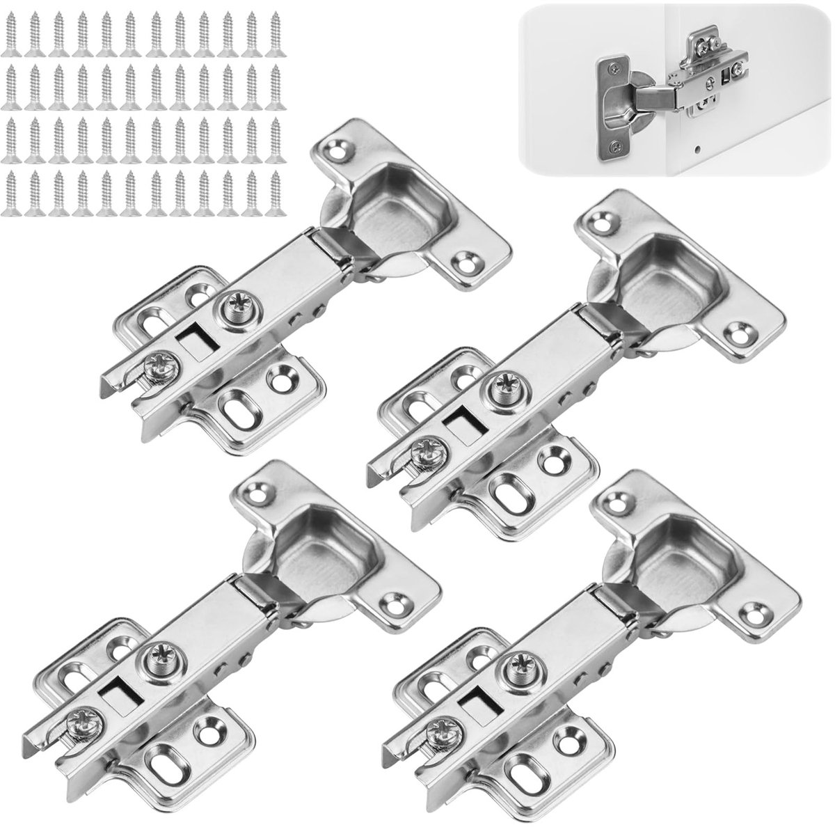 Dailygoods- Potscharnieren 4 Stuks - Softclose - Inboorscharnier - Kastdeuren - Meubelscharnieren - Hydraulisch Remsysteem - Zilver Roestvrij Staal - Kastscharnier