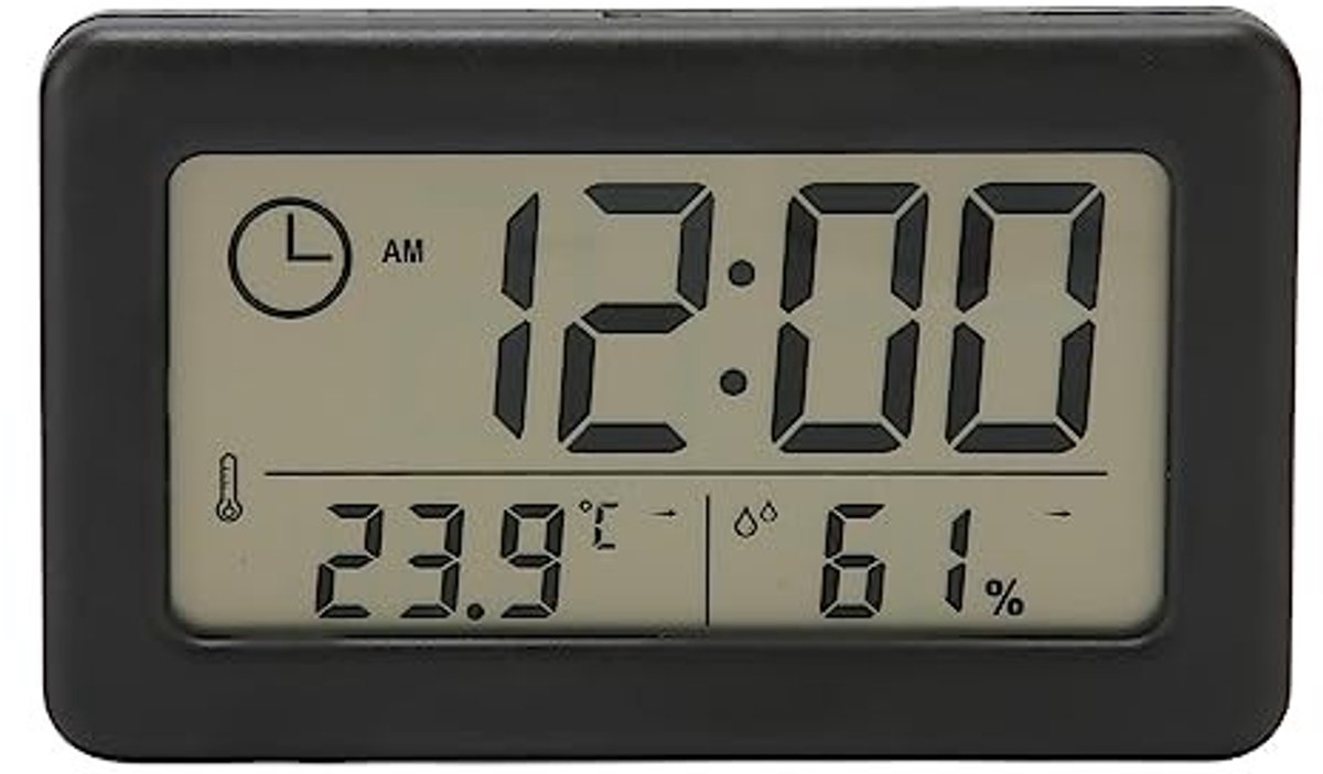 Dailygoods- Digitale Wekker met Temperatuur- en Vochtigheidsmeter - Alarmklok - Draagbaar - Achterstandaard - Ophanggaten - Geschikt voor Thuis of Op Reis