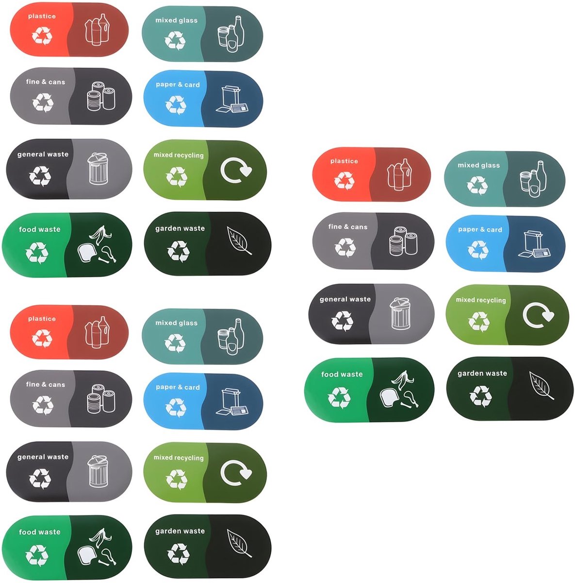 Dailygoods- Recycling Labels 24 Stuks - Etiketten Stickers - Geschikt voor Keuken/Kantoor - 100x50mm - Diverse Kleuren - Efficiënt Sorteren