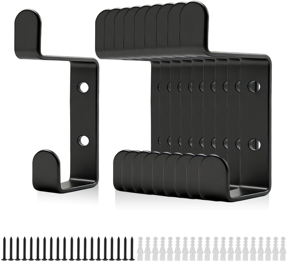 Dailygoods- Garderobehaken 10 stuks - Mat Zwart - Metalen Kledinghaken - Dubbel 13 mm - Wandhaken voor Akoestische Panelen - Robuust en Roestvrij
