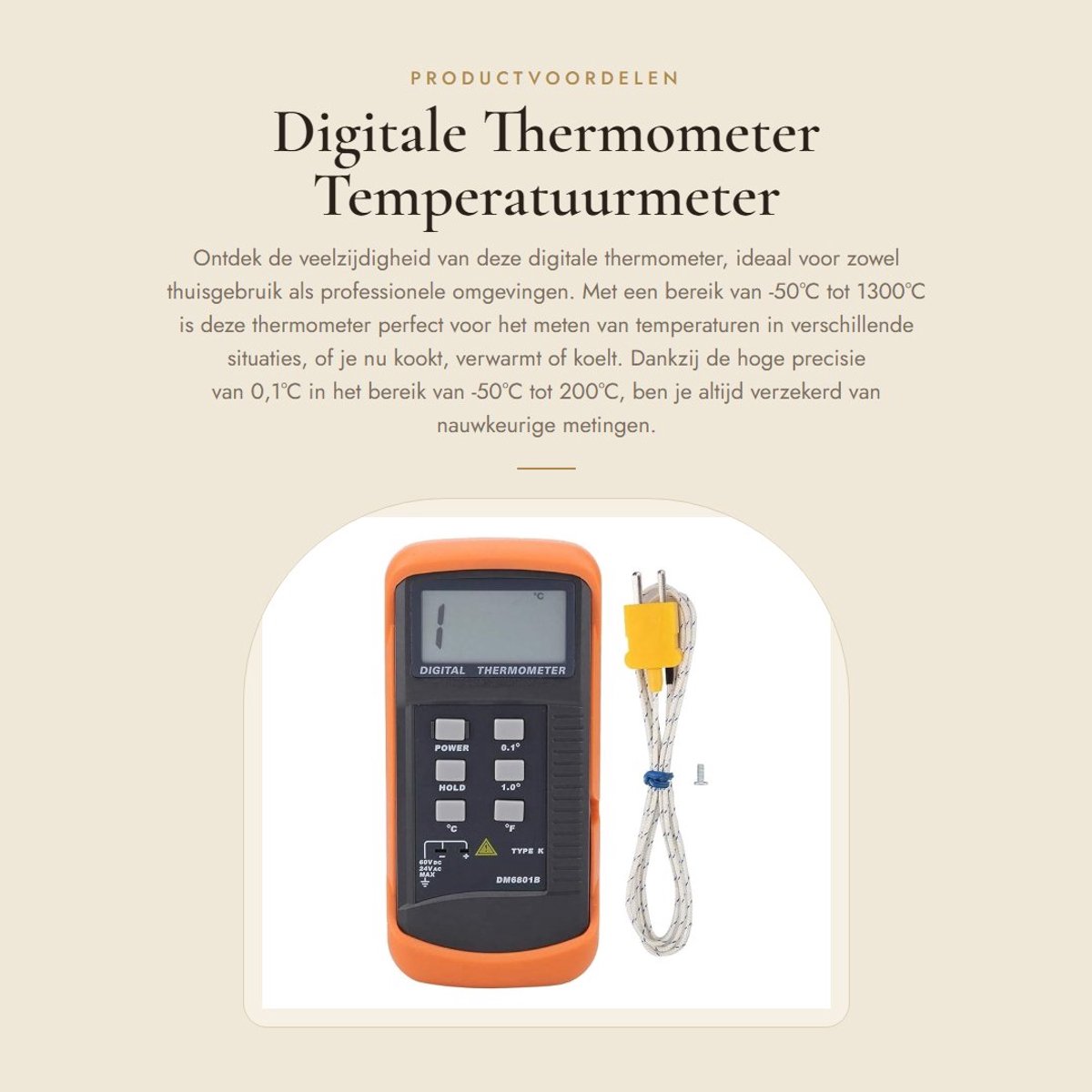 Dailygoods - Digitale Thermometer - Temperatuurmeter - Compact - Thermocouple - Perfect voor binnen en buitengebruik - Tot 1300 graden Celsius - Gesch...