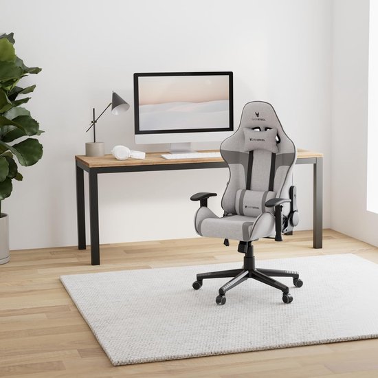 Gamestoel Stof - Race Stoel Computerstoel - Comfortabel Zitten - Ademende Stof - Tot 120 kg - Grijs — afbeelding 2