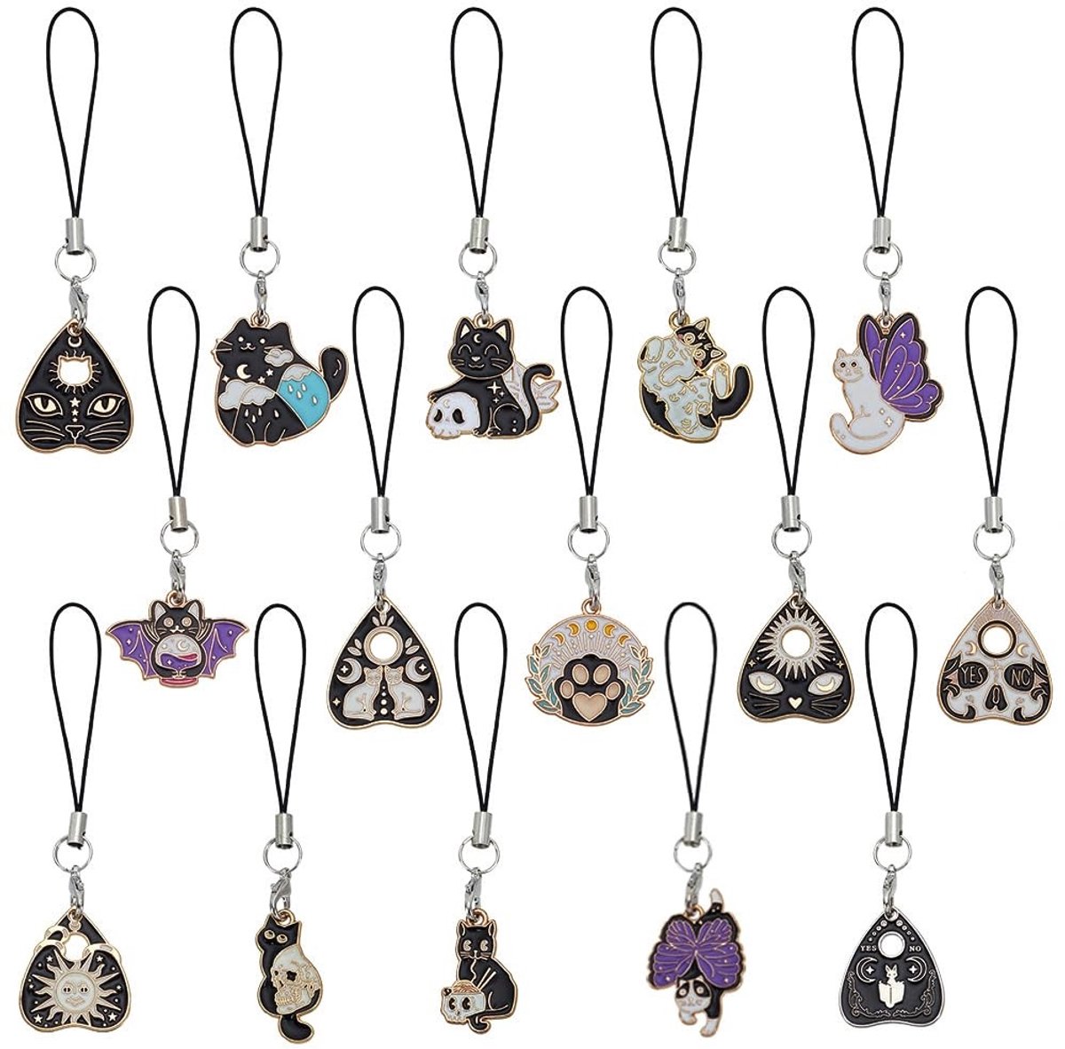 Dailygoods - 15 Stijlen Telefoon Bedelhangers van Legering met Kattenthema