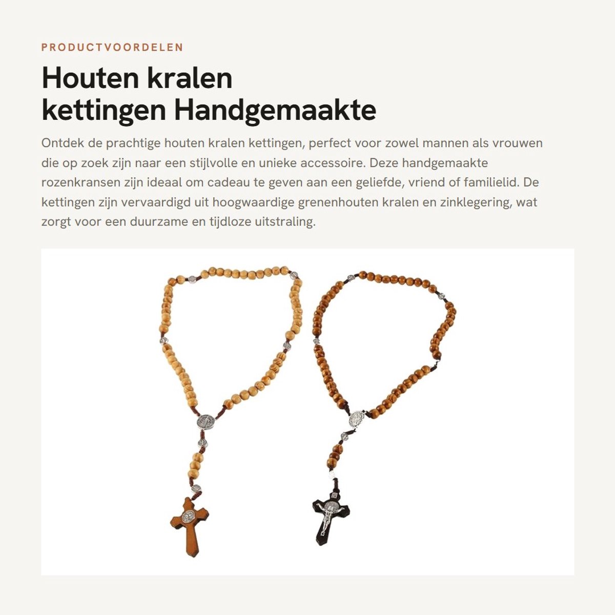 Dailygoods- Rozenkrans Houten Kralen - 2 Stuks - Kralenketting - Gebedskralen - Geschikt voor Mannen/Vrouwen - 44 cm Lengte - Gebedsketting