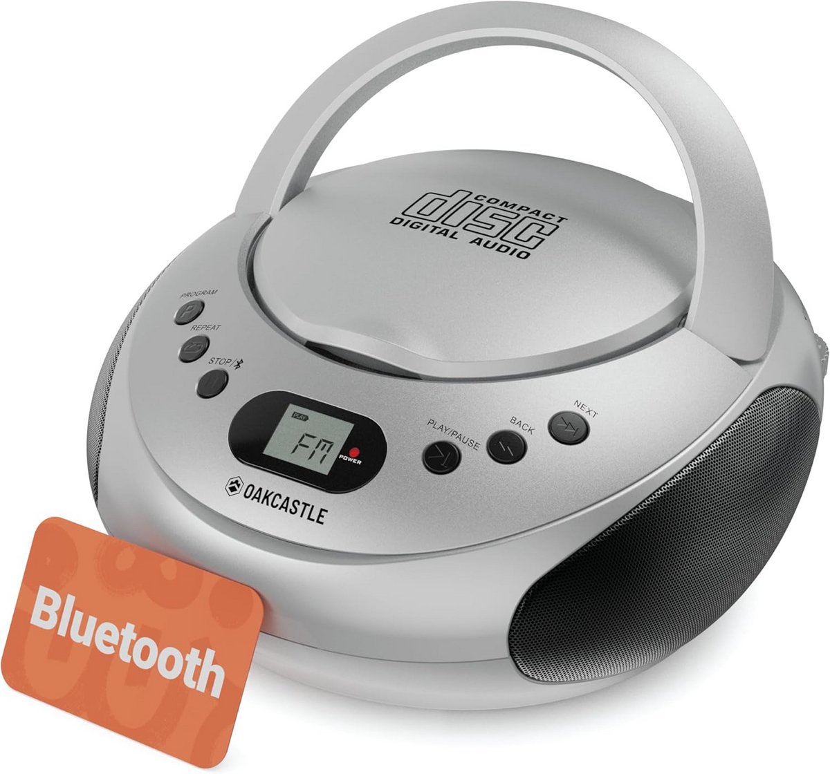 Draagbare CD Speler - Boombox Radio - Muziek Luisteren - Bluetooth Connectie - 23.5 cm Breed - Zilver