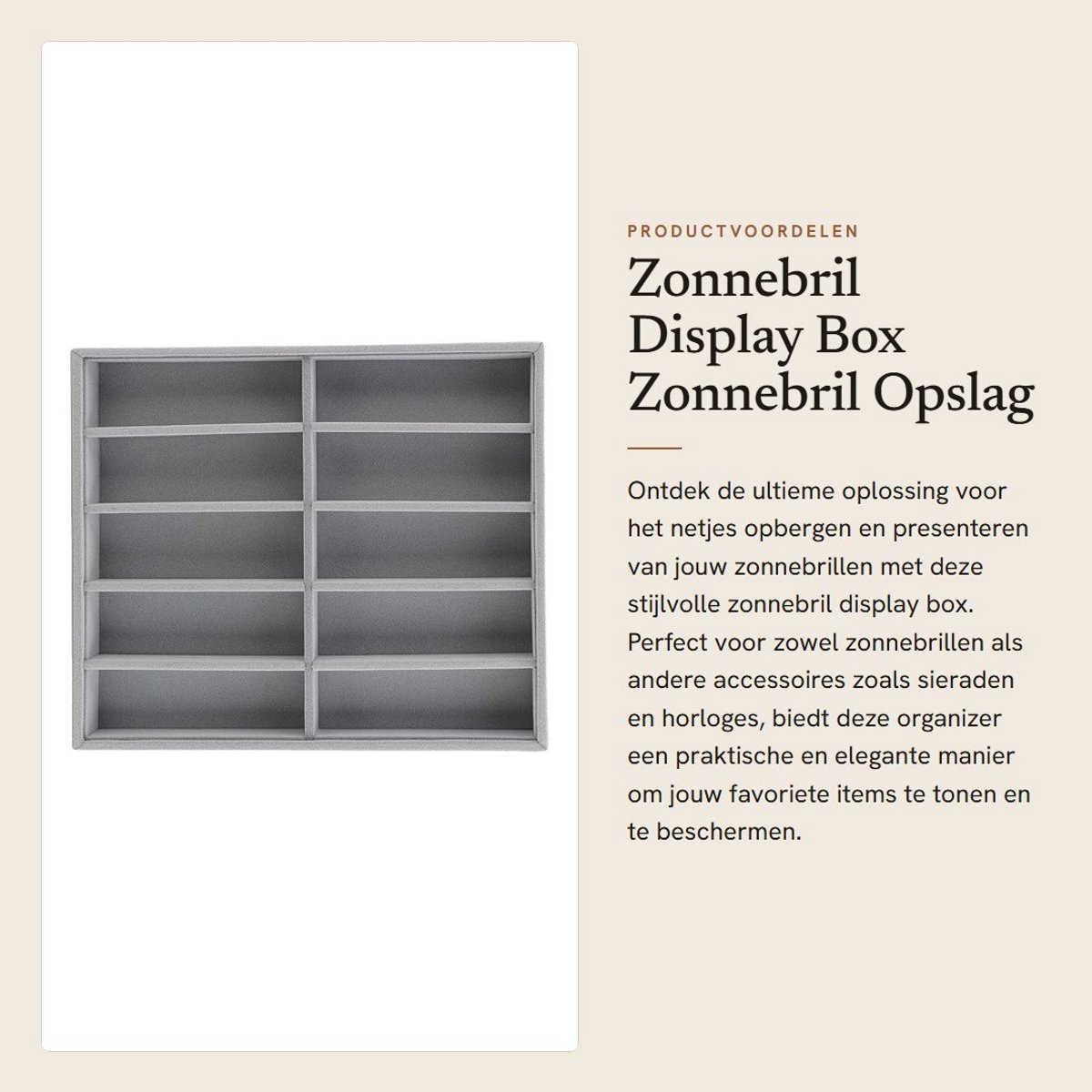 Dailygoods- Zonnebril Opbergdoos 10 Raster - Brillenhouder - Brillendoos - Organizer - Waterdicht - Premium Synthetisch Hout