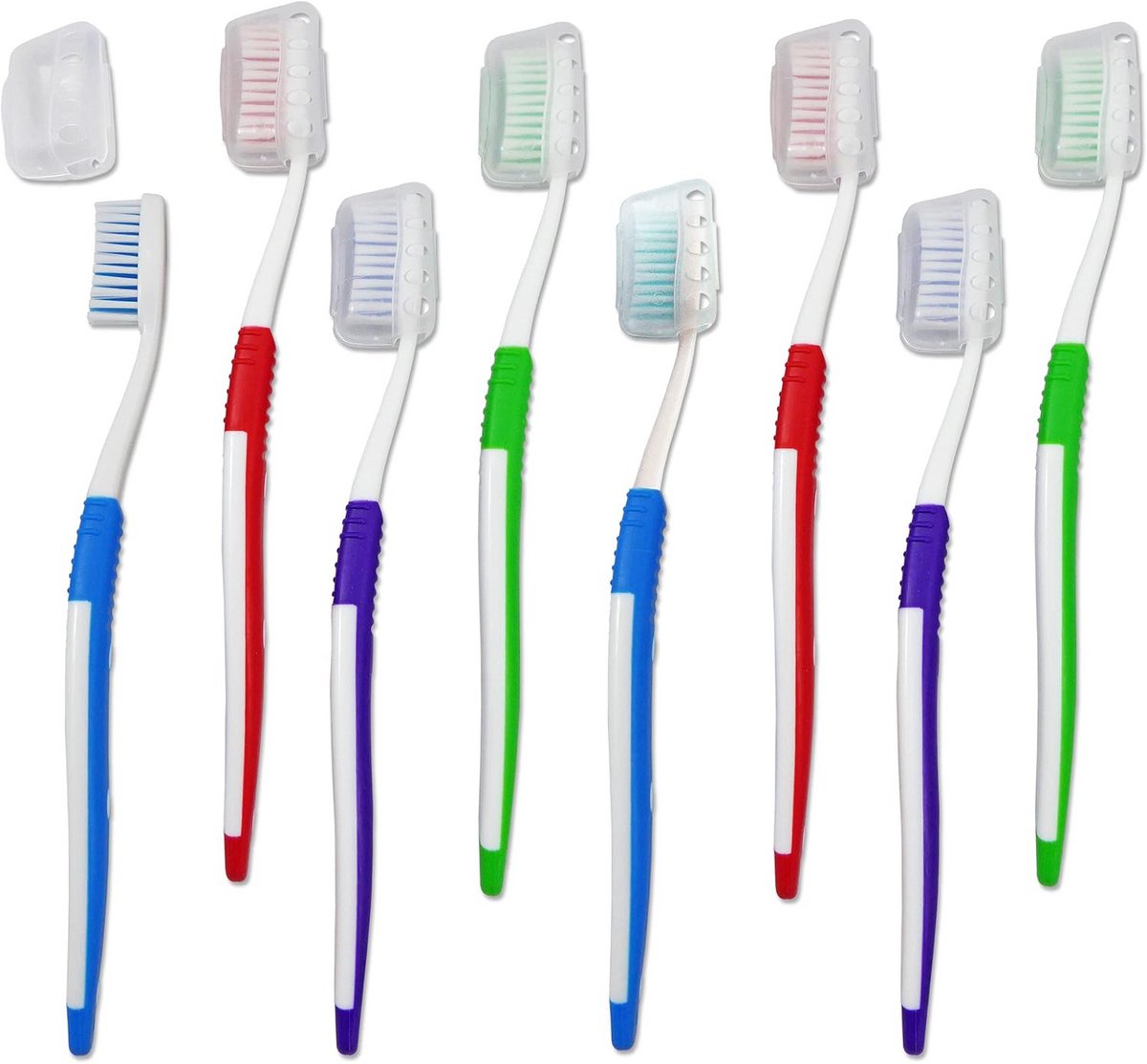 Tandenborstels Volwassenen - Handtandenborstels Set - Dagelijkse Mondverzorging - Met Beschermkapjes - 8 Stuks - Multicolor