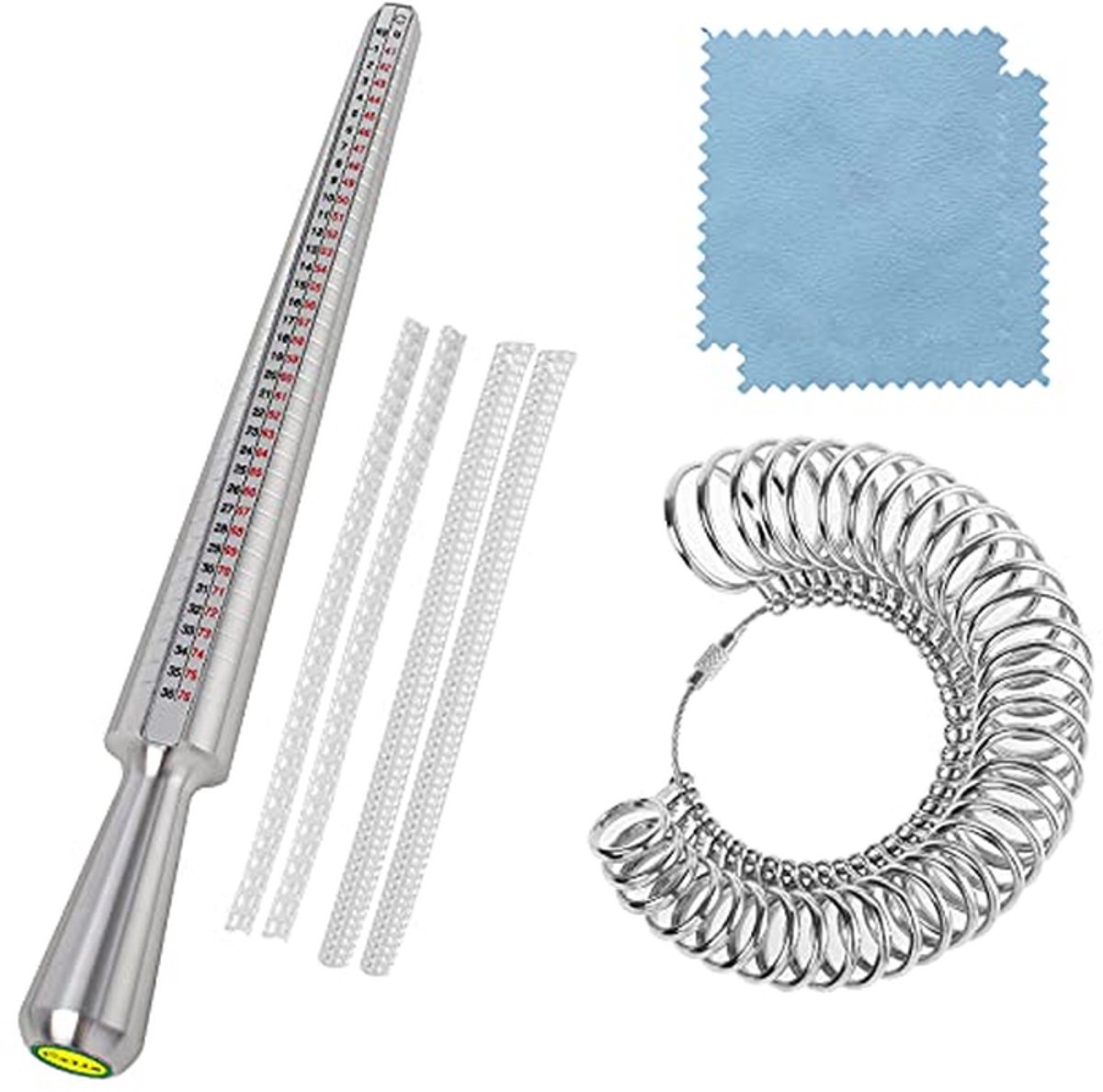 Ringmaat Set - Meetinstrument Doorn - Vingers Meten - Vier Maatschalen - UK EU US - Zilver