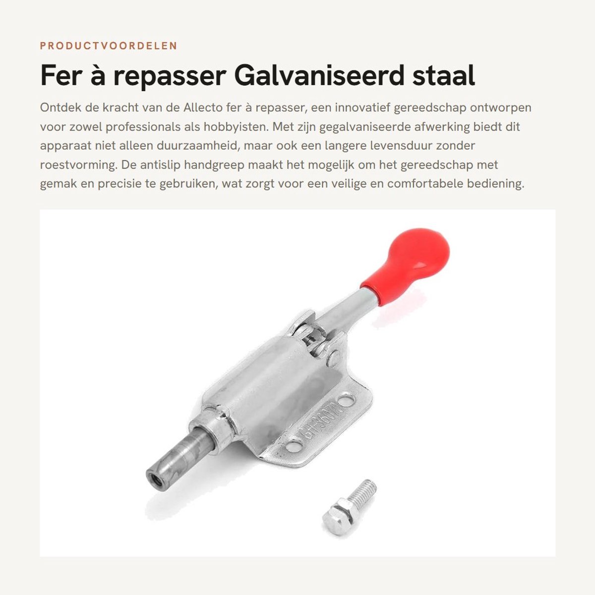 Dailygoods- Strijkijzer Roestvrij Staal - Antislip Handgreep - Mechanische Handspanner - Spankracht 60 kg - Bereik 10 mm - Bevestigingsgat 24 x 29 mm