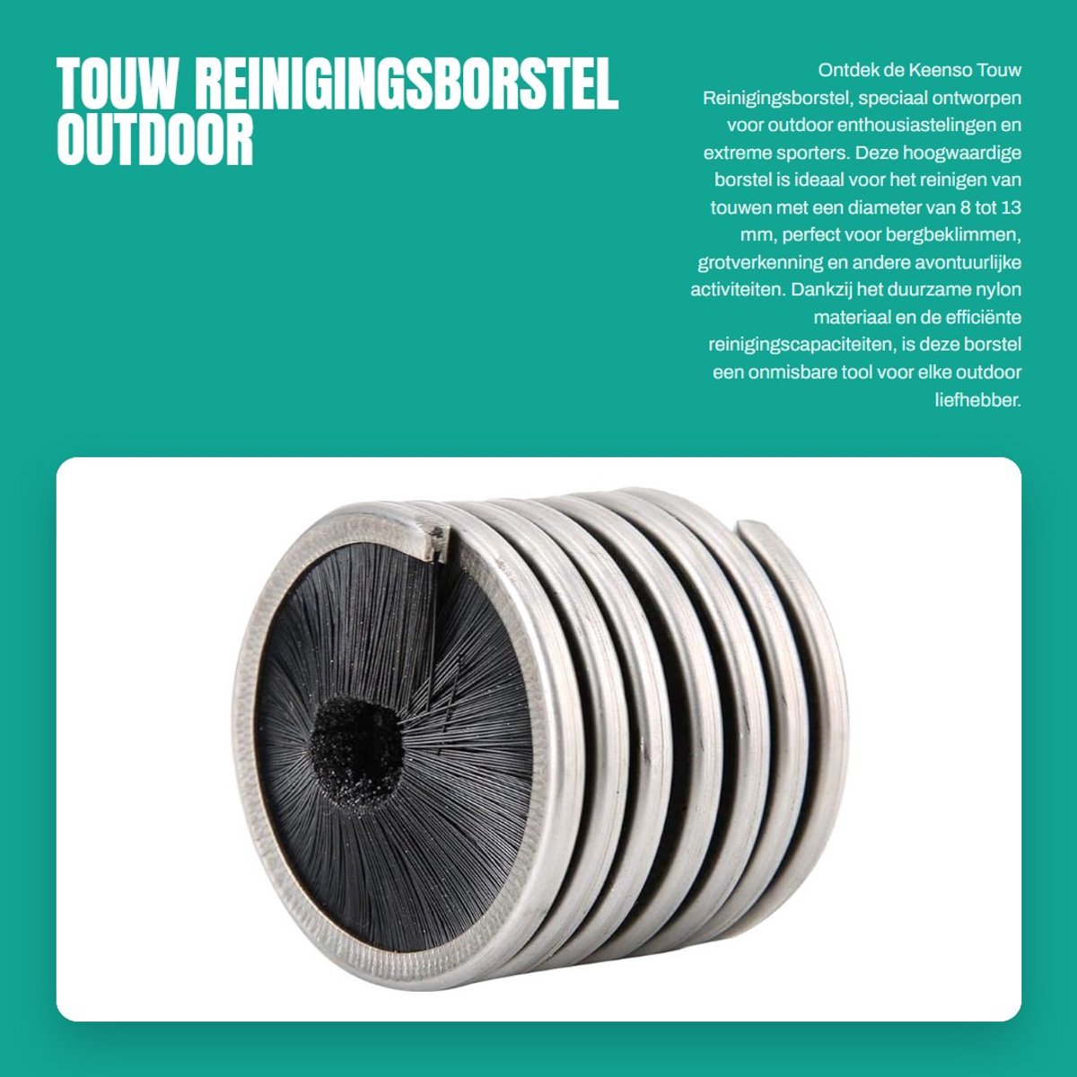 Dailygoods- Reinigingsborstel Professioneel - Touwborstel voor Outdoor - Klimtouw Reinigingsborstel - Diameter 8-13 mm - Hoogwaardige Kwaliteit - Efficiënte Reiniging - Touwreiniger