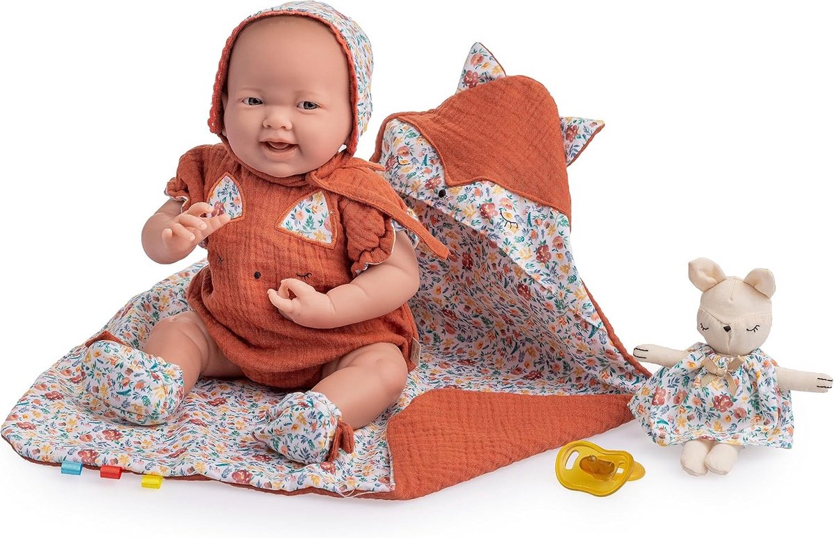 Newborn Pop - Babypop Zacht - Rollenspel Leren - Realistische Details - 38 cm - Bloemenprint