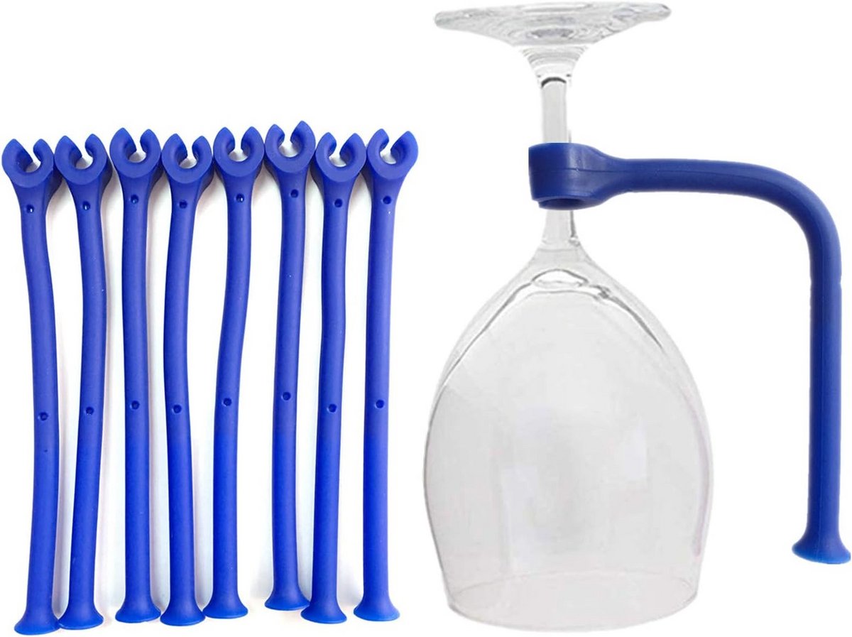 Glazen houder - Vaatwasser rek - Veilig glazen wassen - Flexibel verstelbaar - 8 stuks - Blauw