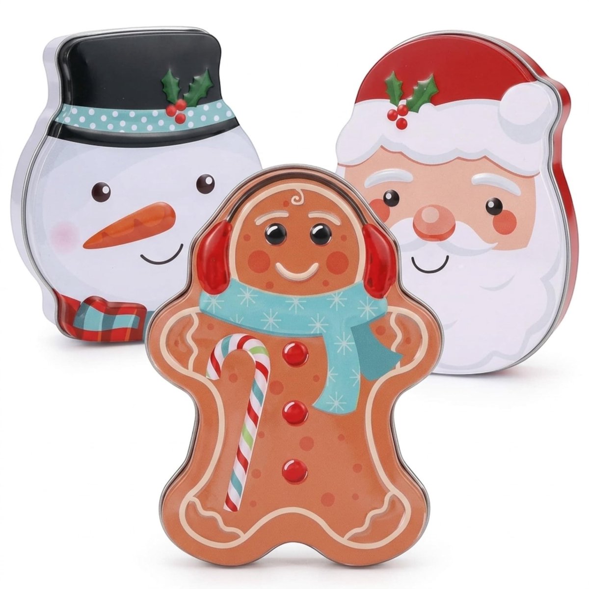 Dailygoods- Kerstdozen Set van 3 - Figuurvorm - Grappige Geschenkdozen - Kerstman/Sneeuwpop/Peperkoekman - Ideaal voor Cadeautjes - Afmeting 120 x 95 x 18 mm - Cadeaudozen