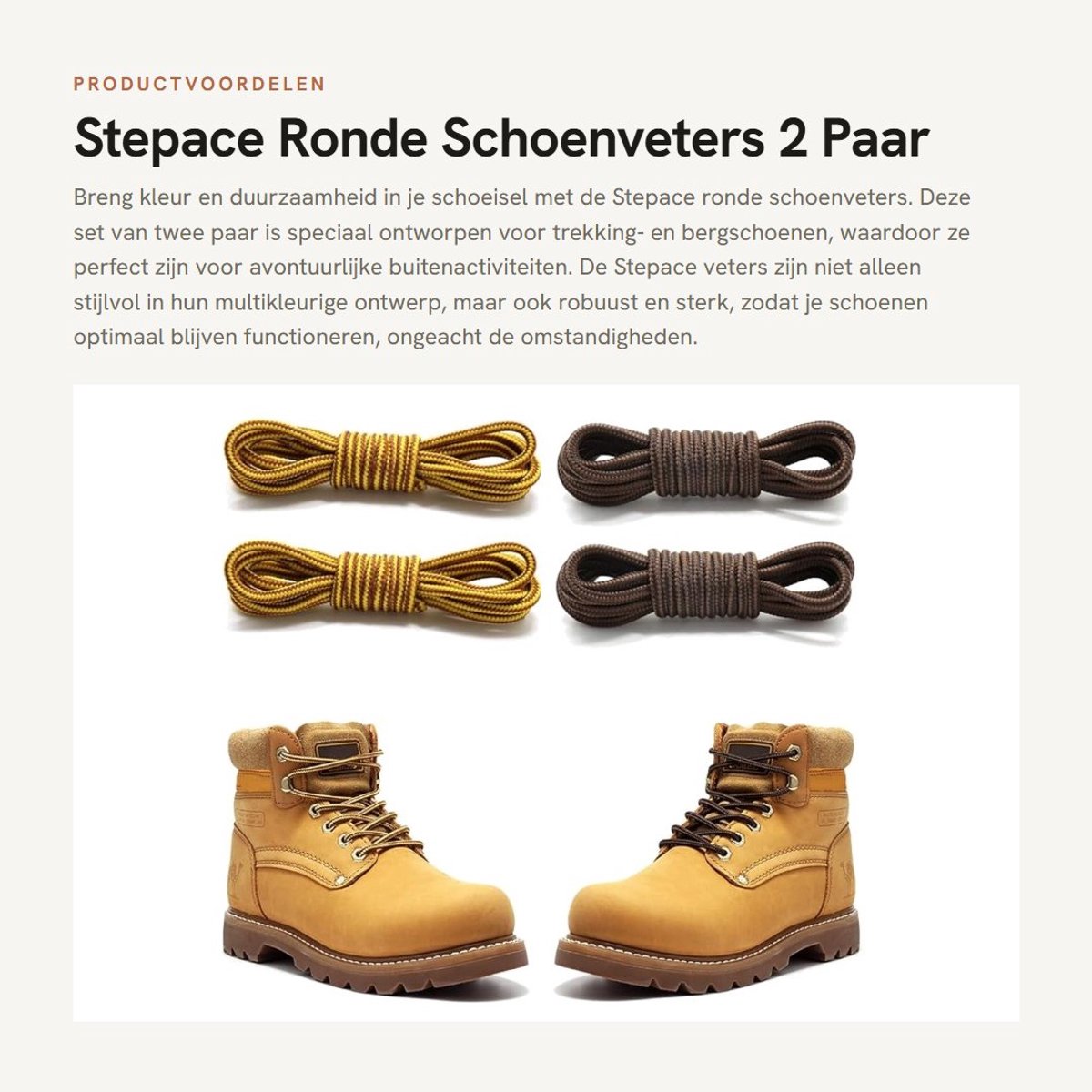 Dailygoods- Veters Robuust en Duurzaam - Veters Rond - Veters voor Wandelschoenen - Veters voor Bergschoenen - Set van 2 Paar - Geschikt voor Trekking - Schoenenveters