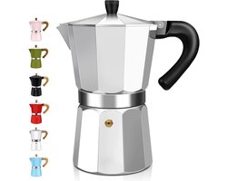 Espresso Koffiezetapparaat - Moka Pot - Thuis Koffie Maken - Aluminium Duurzaam Ontwerp - 6 Kops 300ml - Zilver