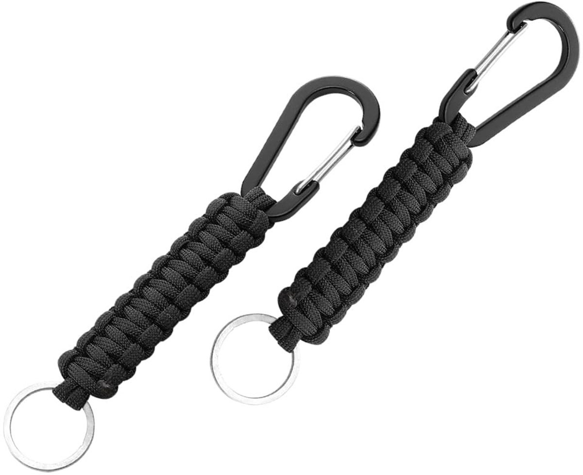 Dailygoods- Paracord-sleutelhanger 2 stuks - Gevlochten Design - Karabijnhaak - Sleutelhanger - Aluminium - 170 x 30 mm