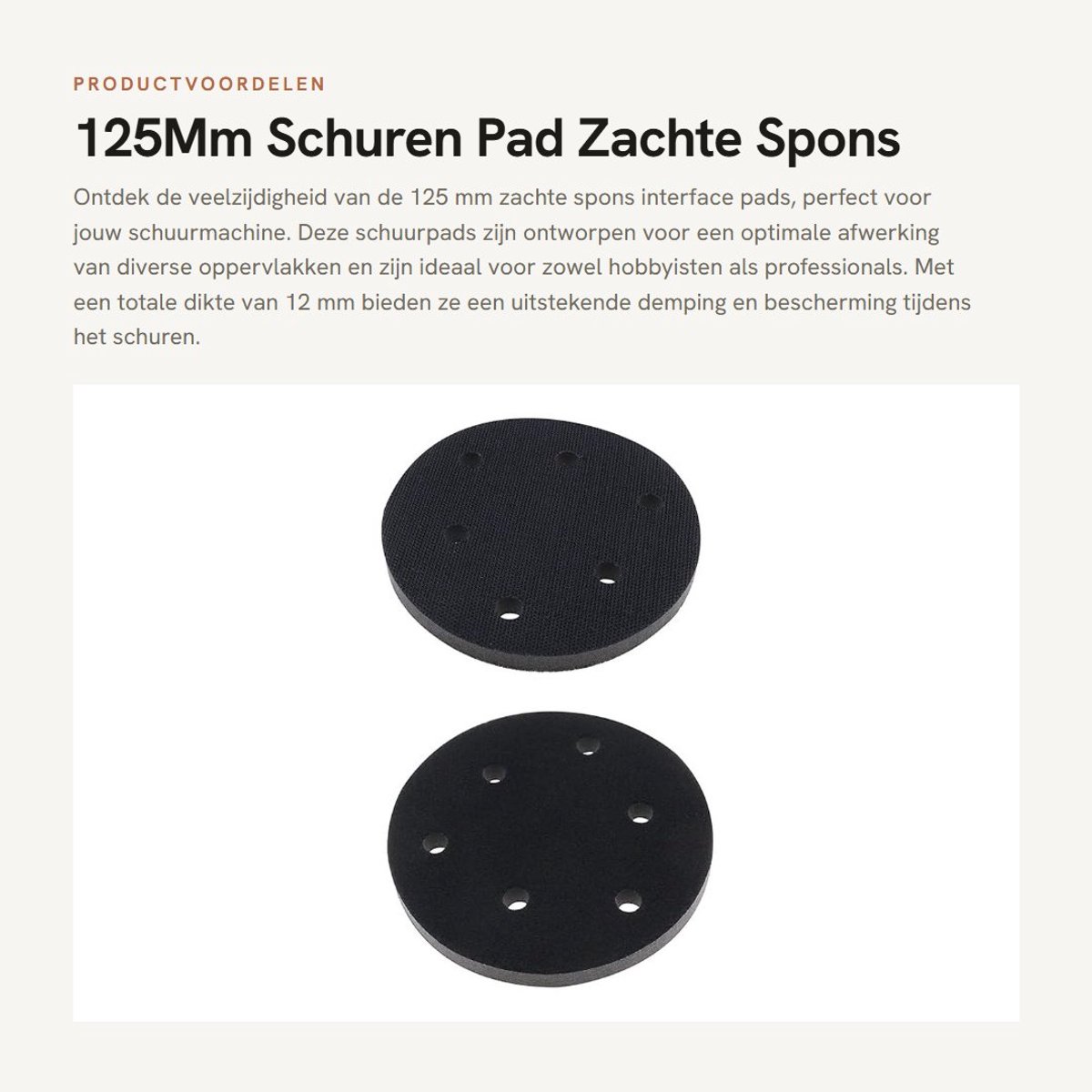 Dailygoods- Schuurpad 125mm Zachte Spons - 2 Stuks - 6 Gaten - Haak/Lus Verbindingsmodus - Slagvast - Ruisonderdrukking - Schuurmachinepad