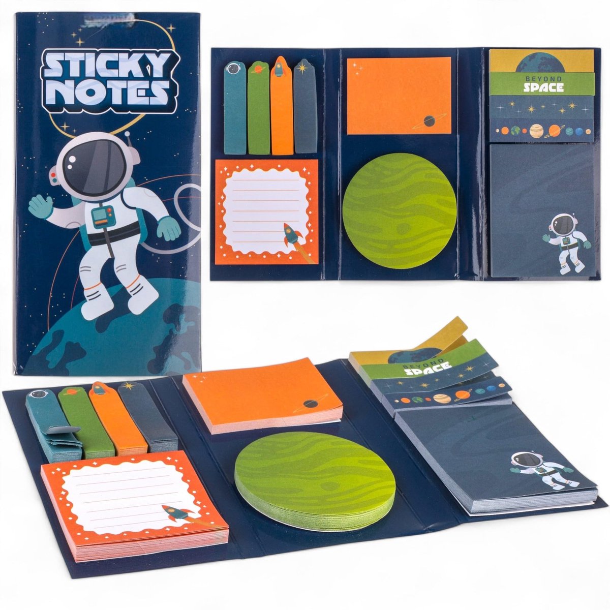 Dailygoods- Notitieblaadjes 12 stickerblokken - 6 verschillende formaten - Zelfklevend - Creatieve designs - Compacte vouwmap - Perfect voor school en kantoor - Sticky Notes