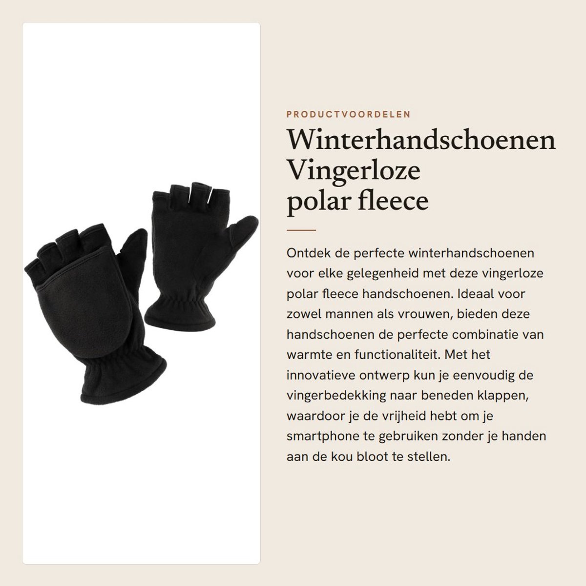 Dailygoods- Winterhandschoenen warme fleece - Vingerloze handschoenen - Winddichte handschoenen - Thermisch isolatie - Lichtgewicht - Geschikt voor outdoor